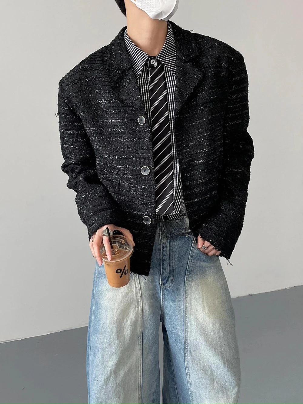 Men's 2025 Spring Autumn New Fashion Retro High-End Padded Shoulder Small Fragrant Jackets Men's Loose Trendy Suit Collar Coats