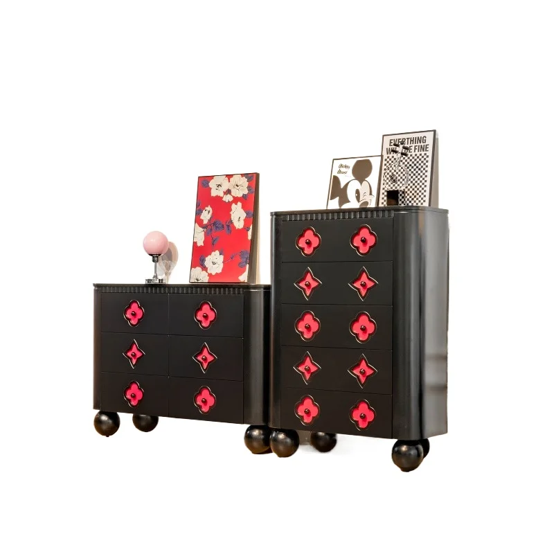 

Bedroom storage chest living room retro modern rose red decorative entrance cabinet French solid wood