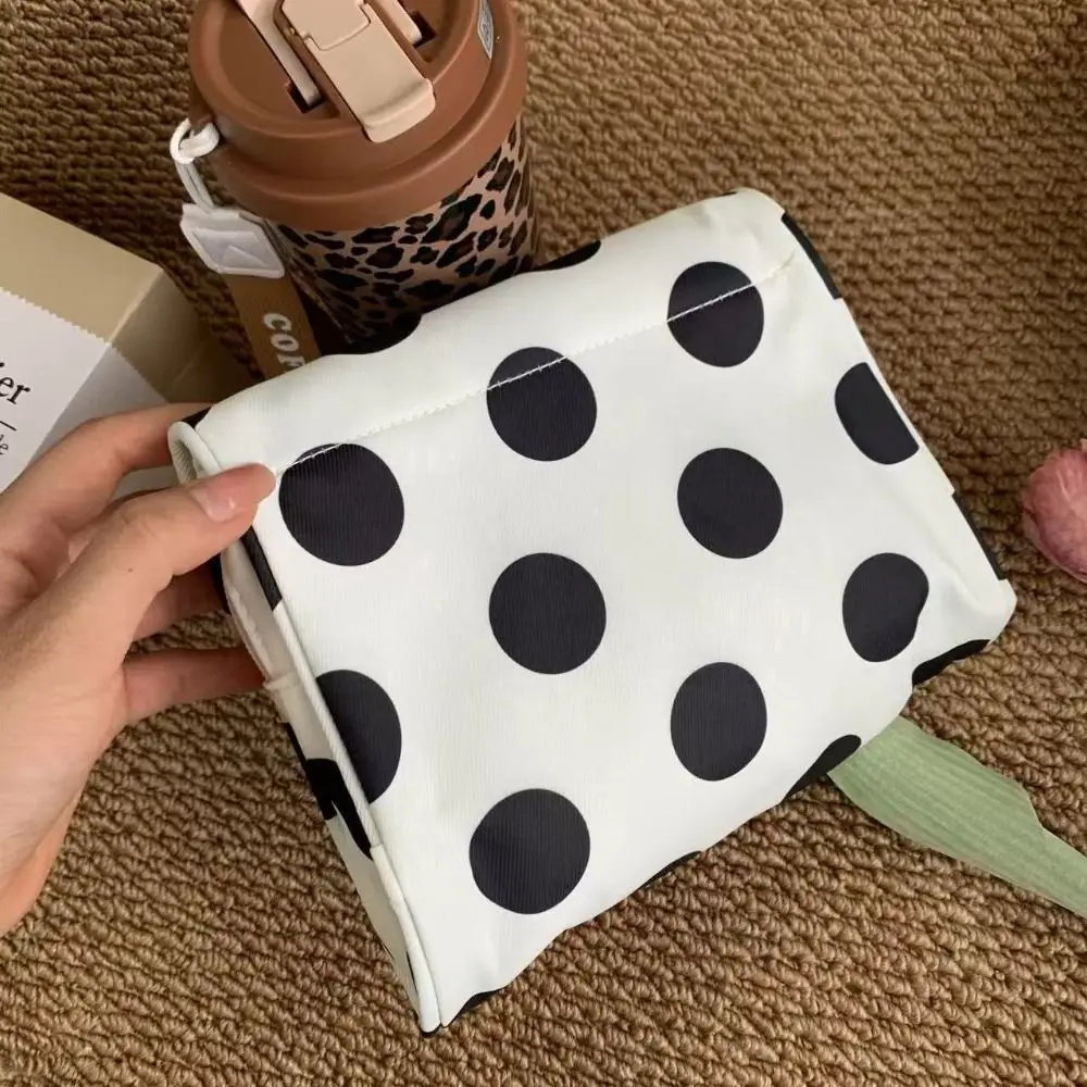 Portable Canvas Polka Dot Cosmetic Bag Stripe Large Capacity Small Item Bag Simple Multifunctional Canvas Makeup Bag Woman