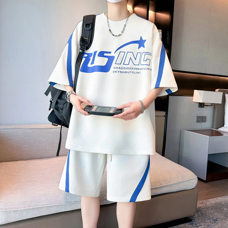 

Summer new men's casual short-sleeved suit all short sleeved T-shirt youth student sports 2-Piece suit