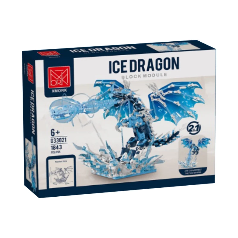 IN STOCK 033021 MOC 2 in 1 Creativity Ice Dragon Building Blocks Bricks Assembling Model Toys for Boys Christmas Gift Set