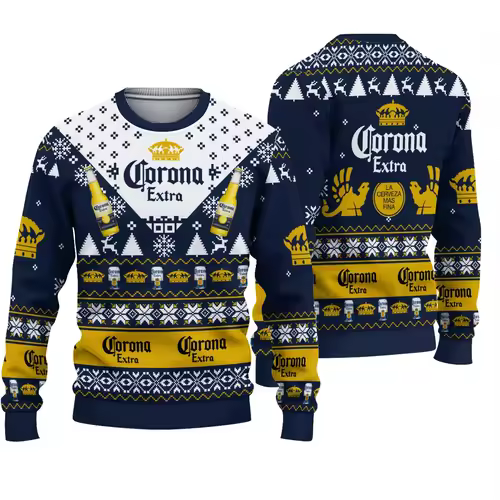 2025 New CORONA EXTRA Christmas Gift Ugly Sweater Hot Selling Merry Christmas Fashion 3D Printed Oversized O-neck Pullover shirt - Image 2