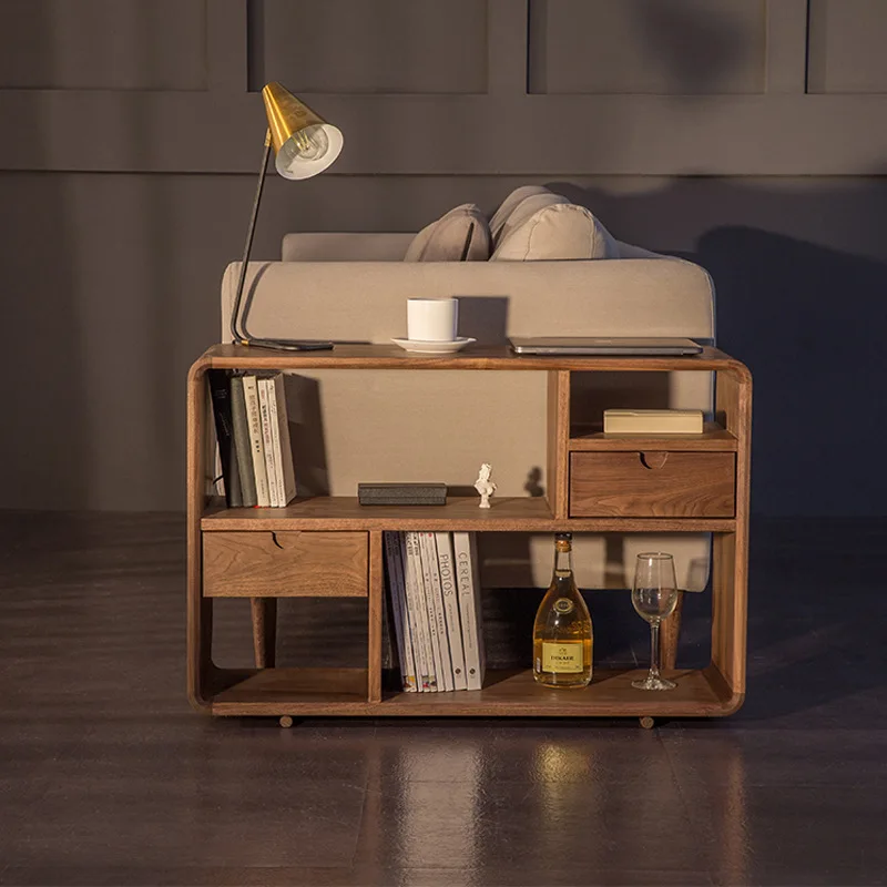 

Modern simple black walnut sofa side cabinet bookcase solid wood living room minimalist corner cabinet small coffee table table