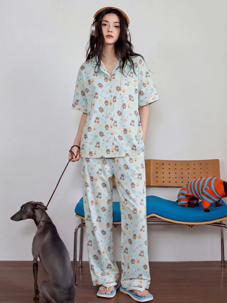 chawang-2026-nuevo-conjunto-de-pijama-de-verano-para-mujer-de-algodon-fino-con-estampado-de-osos-y-puntos-manga-corta-estilo-casual-pantalones-largos-ropa-para-el-hogar