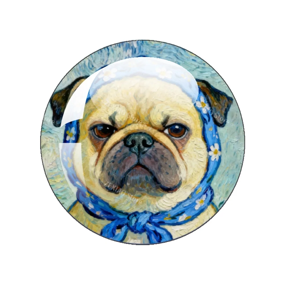 Van Gogh Oil Painting Cat Dog Animals Creative Images 12mm/20mm/25mm Round Glass Cabochon Demo Flat Back Making Findings Part1