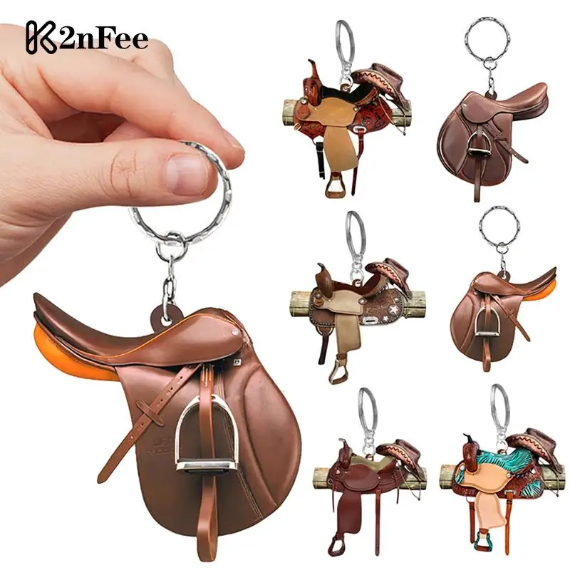 1PC Horse Riding Saddle Shape Pendant Keychain For Horses Lovers Western Cowboys Creative Saddle Acrylic Hanging Decoration Gift