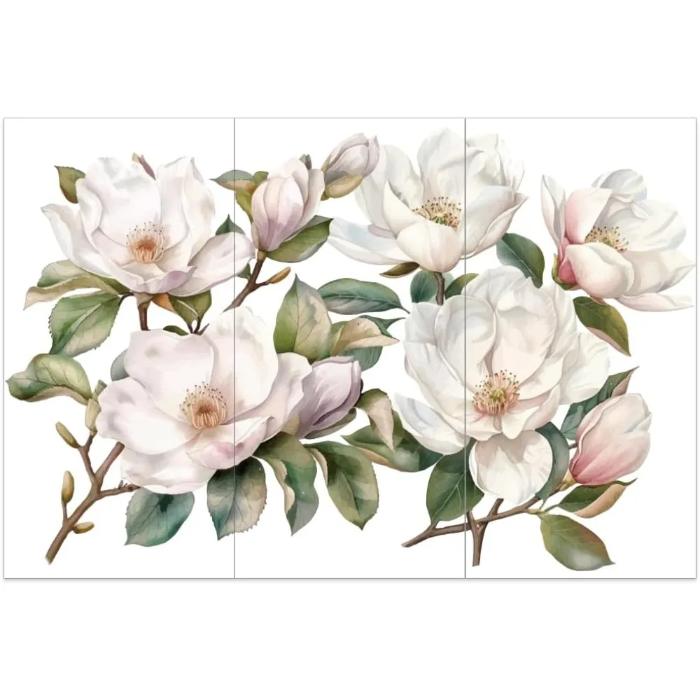 3pcs/Set White Magnolia Rub on Transfers for Crafts and Furniture 6x12 Inch Magnolia Flower Cluster Transfer Stickers making kit