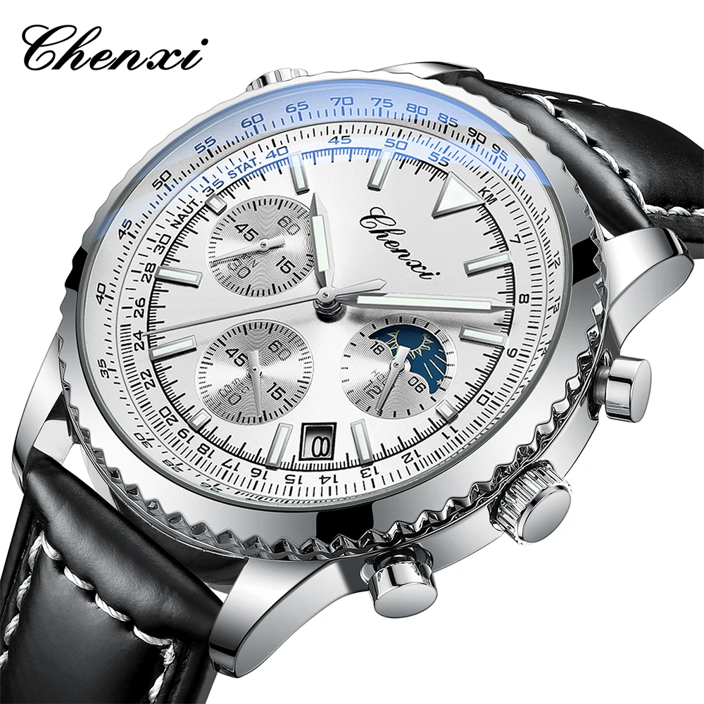 CHENXI Fashion Business Watches For Man Round Dial Black Leather Band Men's Watches Luminous Waterproof Man Watch