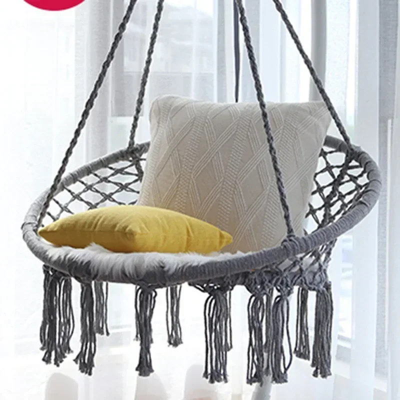 Premium Quality Patio Swing with Cotton Rope Metal Frame Cozy Nordic Style Hanging Lounger Swing Chair Outdoor Hammock Chair