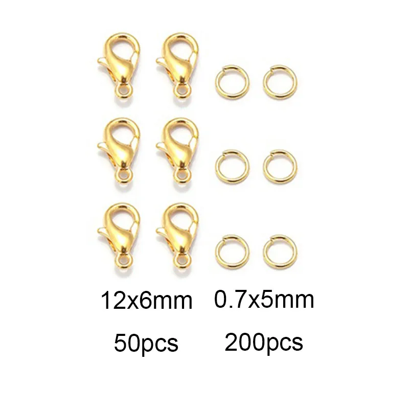 8 Farben 200 Stück offene Biegeringe + 50 Stück Karabinerverschlüsse Haken Verbinder Schmuckherstellung DIY Armband Halskette Schmuckzubehör Kit