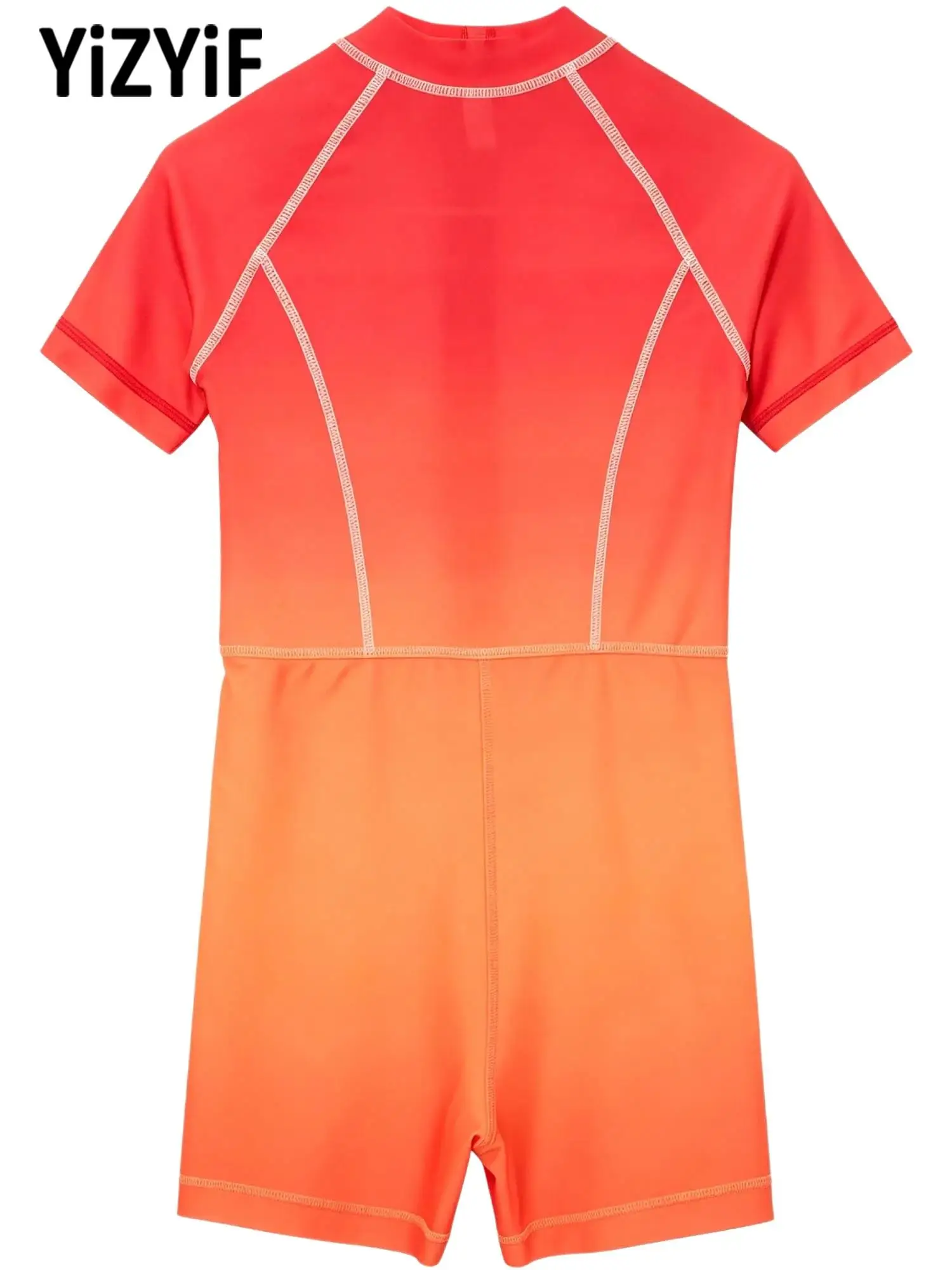 Children Professional Surf Swimsuit One Piece Rash Guard Short Sleeve Front Zipper Quick Dry Breathable for Diving Beach Summer