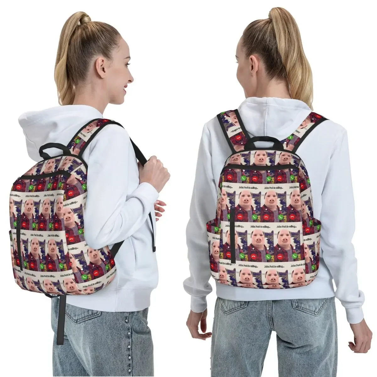 John Pork Is Calling Answer Call Phone Backpack Large Capacity Children BookBag School Bag Shoulder Bags for Men Women