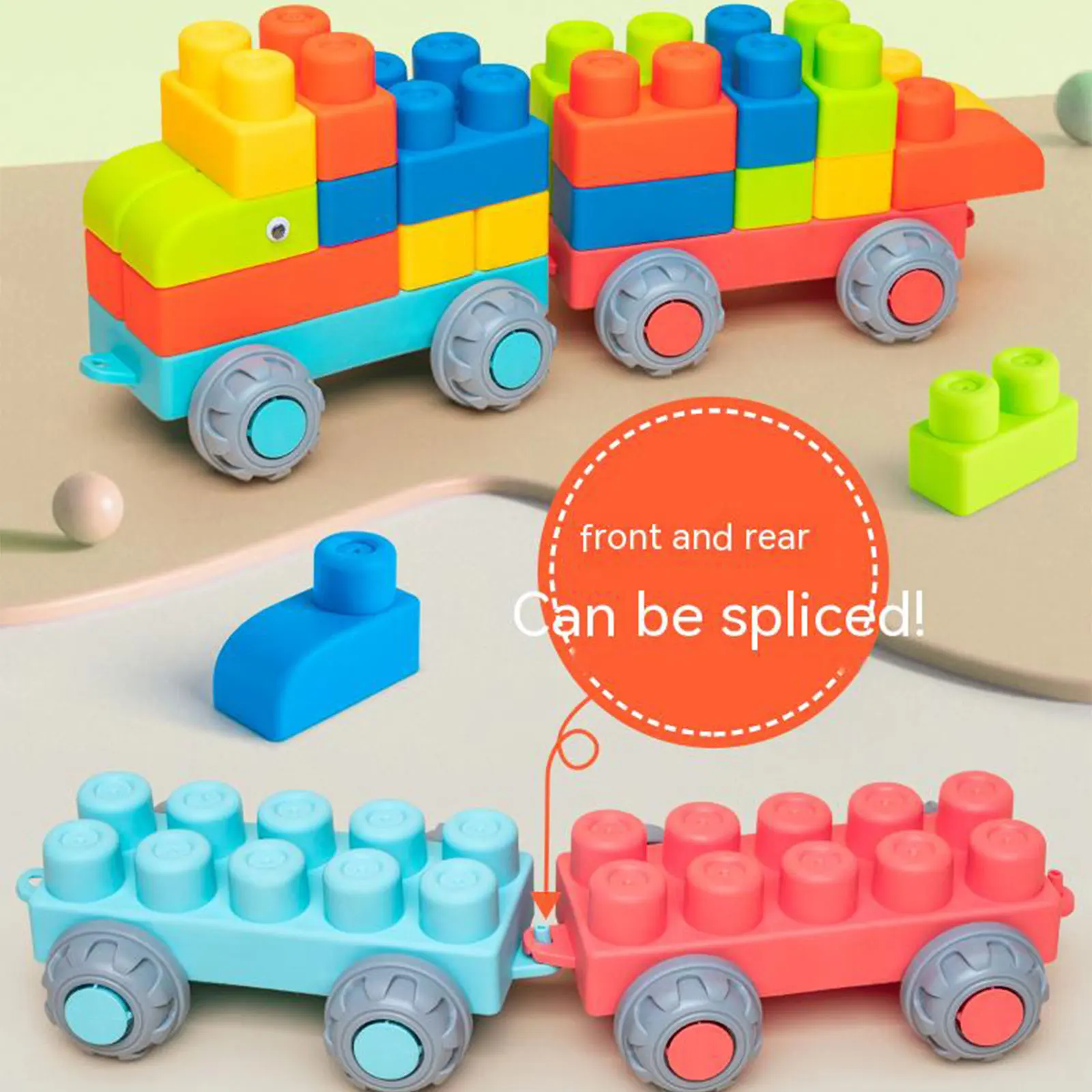 Zachte rubberen bouwstenen voor kinderen kunnen worden gehaald en doe-het-zelf worden gemonteerd met grote deeltjes. Mannelijke en vrouwelijke griptrainingsspeelgoed