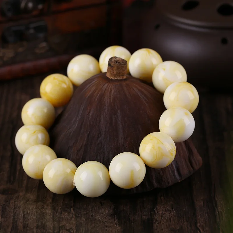 Second-generation , white round beads, single-loop Buddhist bead bracelet, unisex amber jewelry, fluor