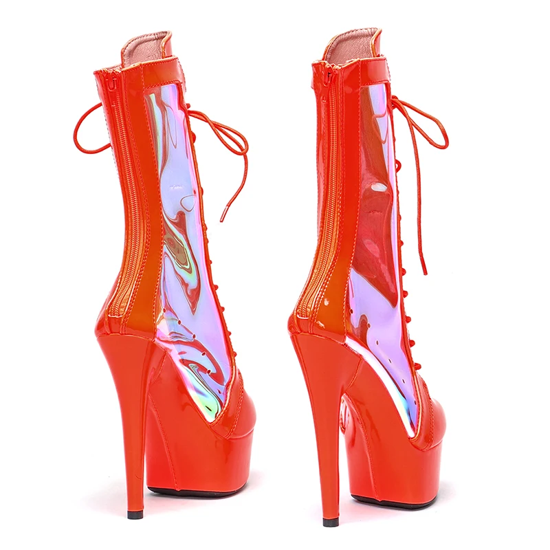 Leecabe 15CM/6inches  Patent PU With Clear TPU  Fashionable and exotic  High Heel platform stripper heelPole Dance booties