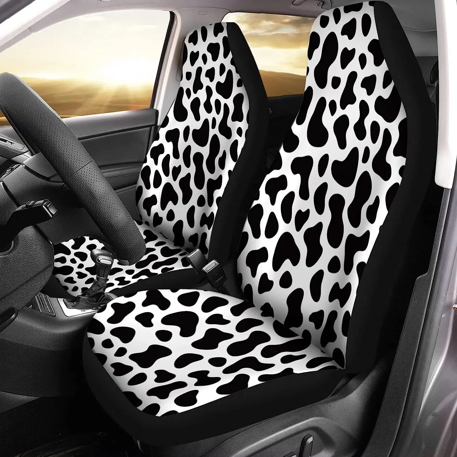 Set of 2 Car Seat Covers Auto Accessories Carseat Front Seats Fit Most Cars SUV Sedan Truck Cow Milk Spot Dalmatian Giraffe