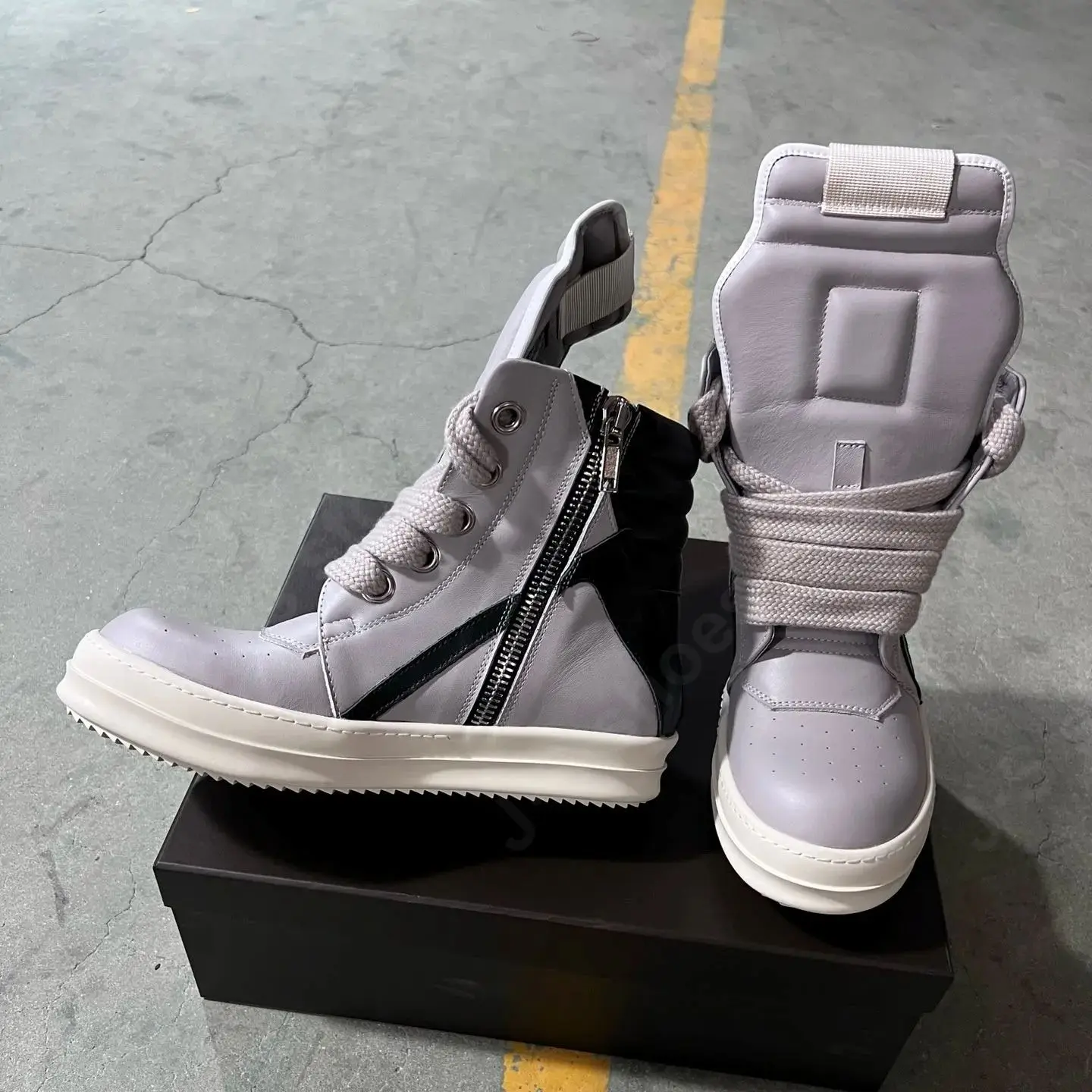 Rick Men Shoe Casual Women Sneaker Gray Leather High Top Shoes Jumbo Laces Geobasket Owens ZIP Ankle Boot Designer Flat Shoe