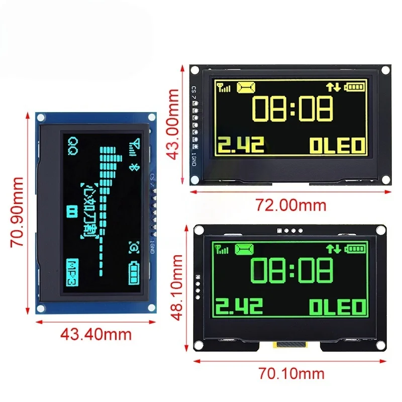 2.4" 2.42 inch 128x64 OLED LCD Display Module SSD1309 12864 7 Pin SPI/IIC I2C Serial Interface for Arduino UNO R3 C51