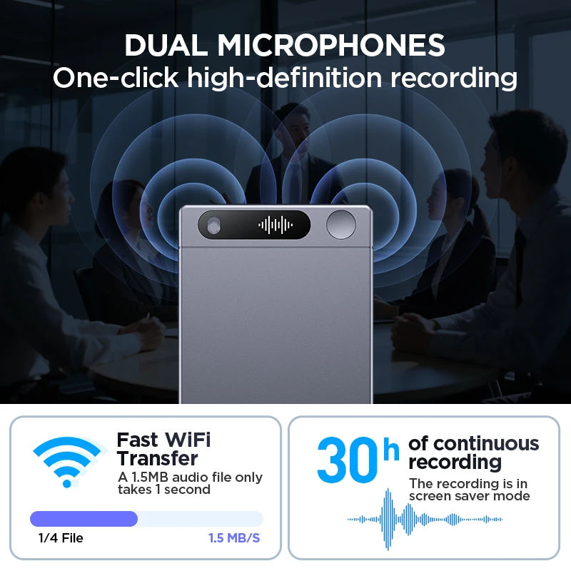 مسجل صوت ومسجل مكالمات يعمل بالذكاء الاصطناعي بسعة 64 جيجابايت من Shmci مزود بتقنية الكلام إلى النص والتجميع والترجمة ويدعم 103 لغة #2