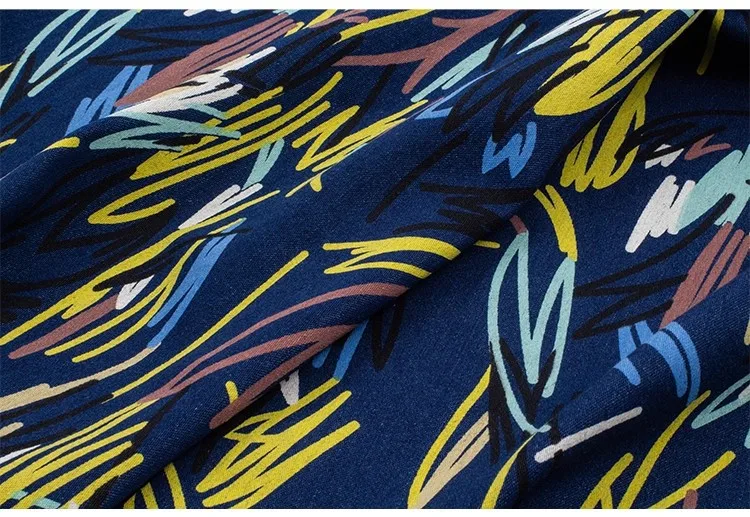 1yard Soft denim fabric Colorful striped geometric printing sewing DIY Dress coat cheongsam bag designer Fabrics for clothing