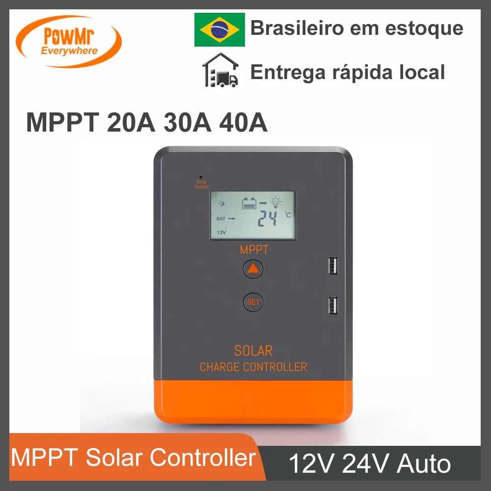 Brazil Stock 20A 30A 40A Solar MPPT Charge Controller 12/24V Auto Solar Panel Regulator With LCD Display Support LifePo4 Battery