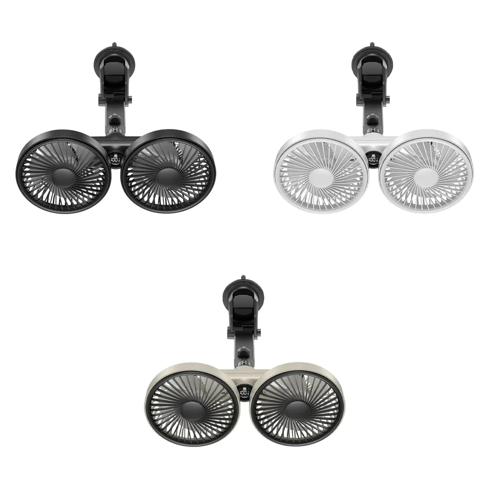 Double Head Car Cooling Fan for Window Dashboard Professional Suction Cup Design