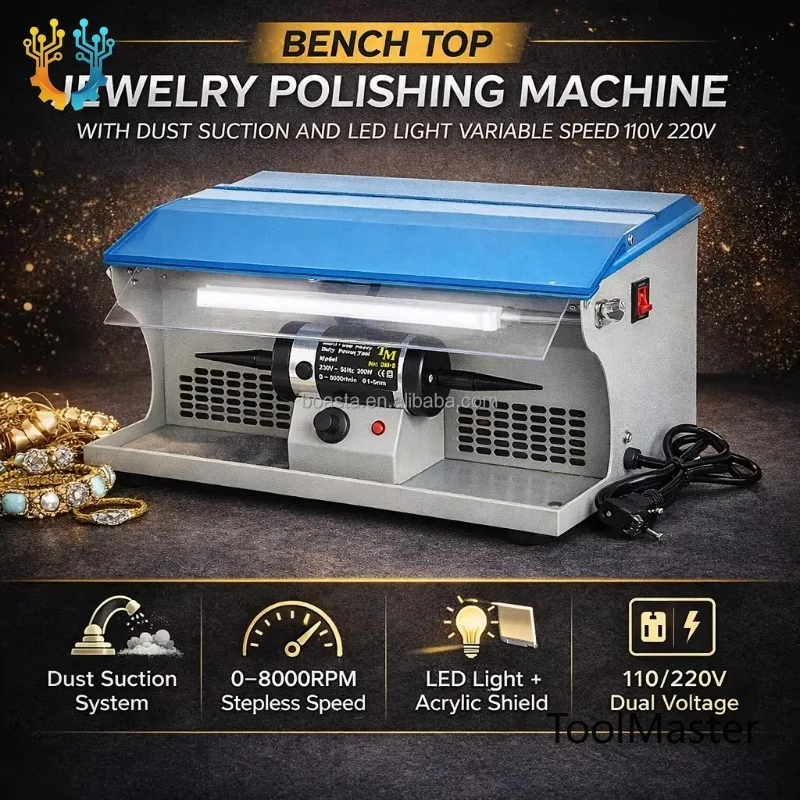 

[2026]Boasta Blue DM-5 Bench Top Jewelry Polishing Machine With Dust Suction And LED Light Variable Speed 110V 220V 8000RPM