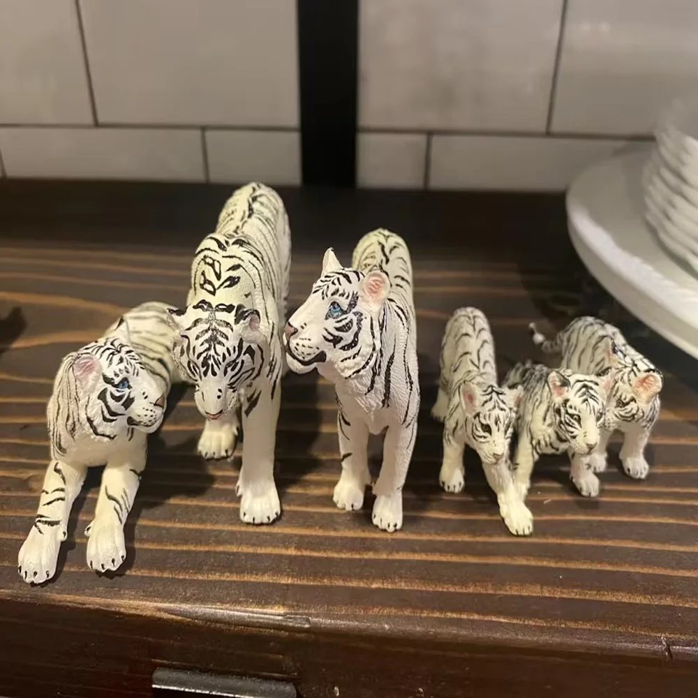 Toymany simulação tigre branco vida selvagem modelo animal brinquedo mini figuras bonecas estatuetas de ação brinquedos crianças presente bolo decora