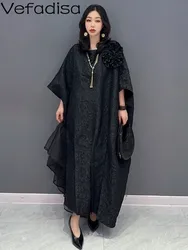 Vefadisa 2024 Spring Summer New Fashion Solid Color Black Casual Large Dress Slim Women Wear Personalized Trendy Dress ZY613