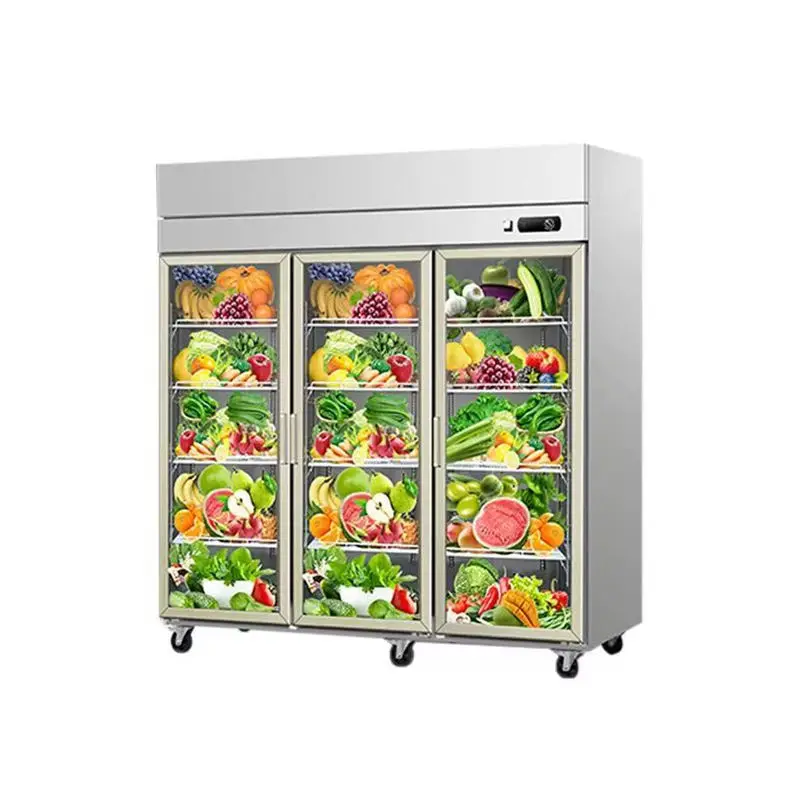 Commercial Wholesale Vertical Glass Door Fresh-keeping Cabinet, Refrigerated and Frozen Kitchen Large Freezer
