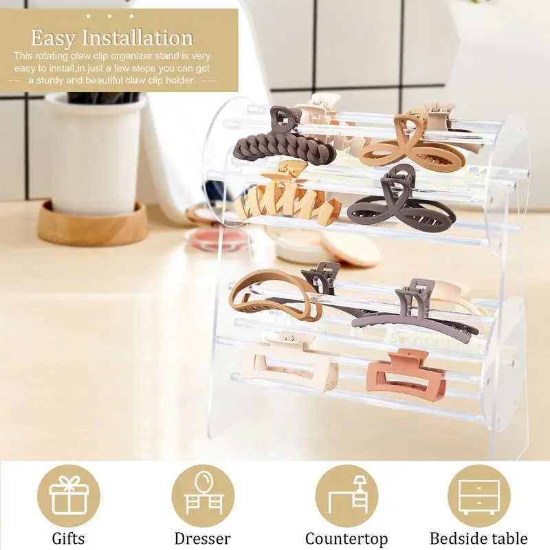 Claw Clip Storage Acrylic Claw Clip Organizer Storage Holder 14 Rows Clear Display Stand Hair Accessories Storage Organizer For