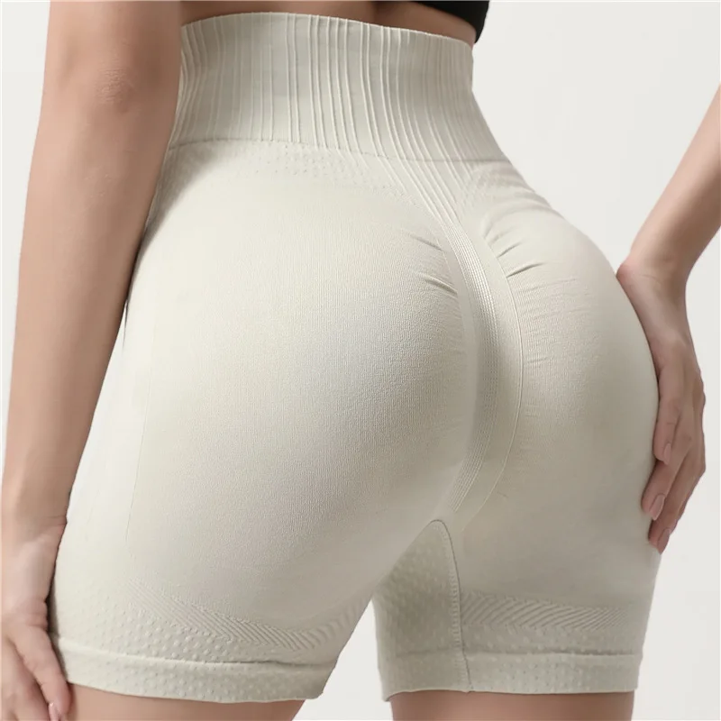 Yoga Shorts Women High Waist Elastic Compression Tight Fit Honey Buttock Fitness Seamless Quick Drying Outdoor Training Shorts