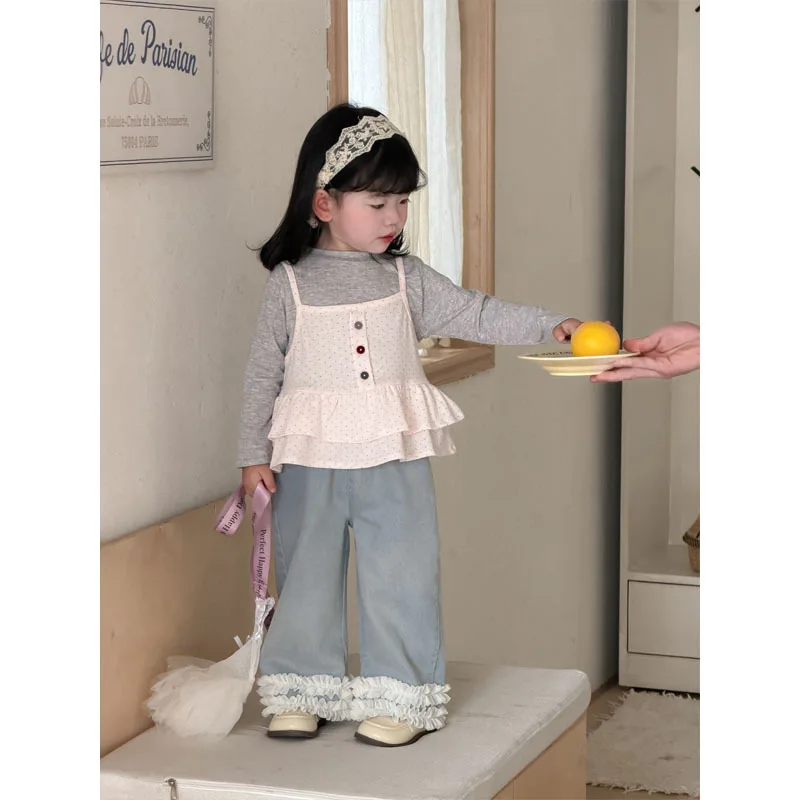 Baby clothes polka dot top two-piece set children's new infant girl spring and autumn outfit pants