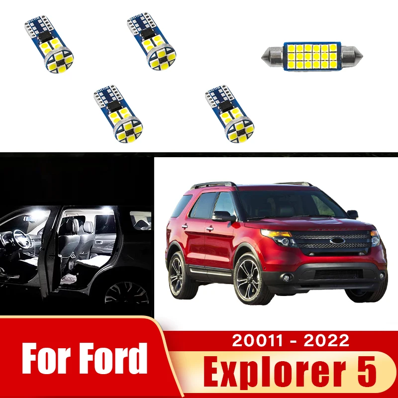 5pcs Car LED Bulbs For Ford Explorer 5 2011~ 2022 2012 2013 2014 2016 2017 2018 2020 2021 Interior Lamp Trunk Light Accessories