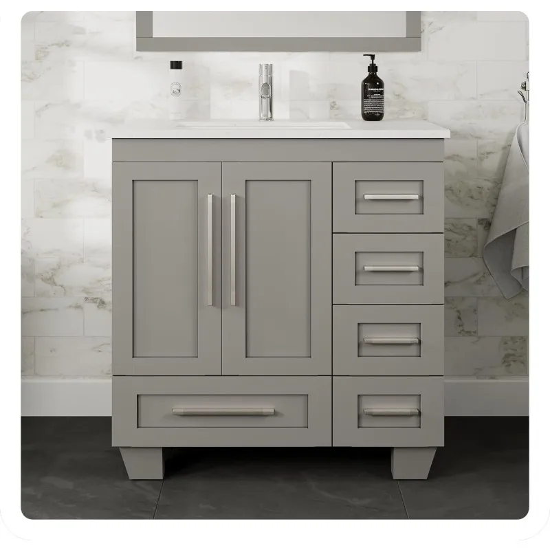 30 Inch Bathroom Vanity Cabinet - Freestanding Bathroom Sink Cabinet with Storage - Modern Bathroom Cabinet with Sink - Gray