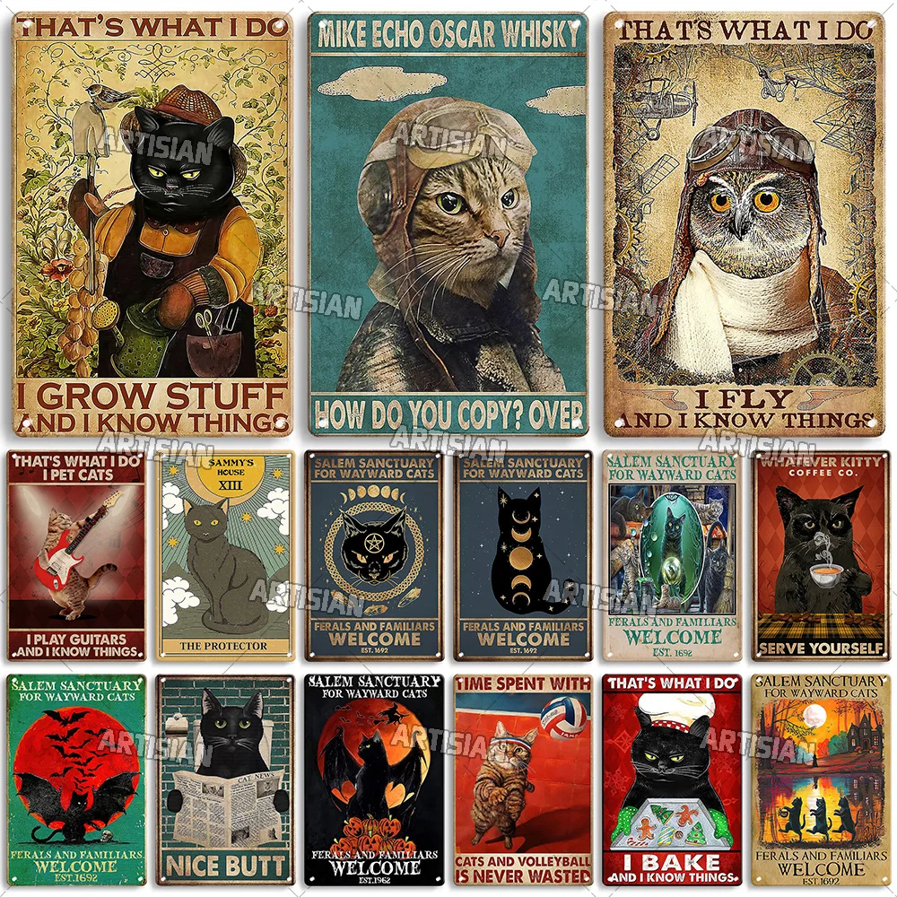Artisian Halloween Retro metalowa tablica czarny kot dekoracja w stylu Vintage plakat na blasze dekoracje ścienne do garażu Bar Pub Club Kitchen Home