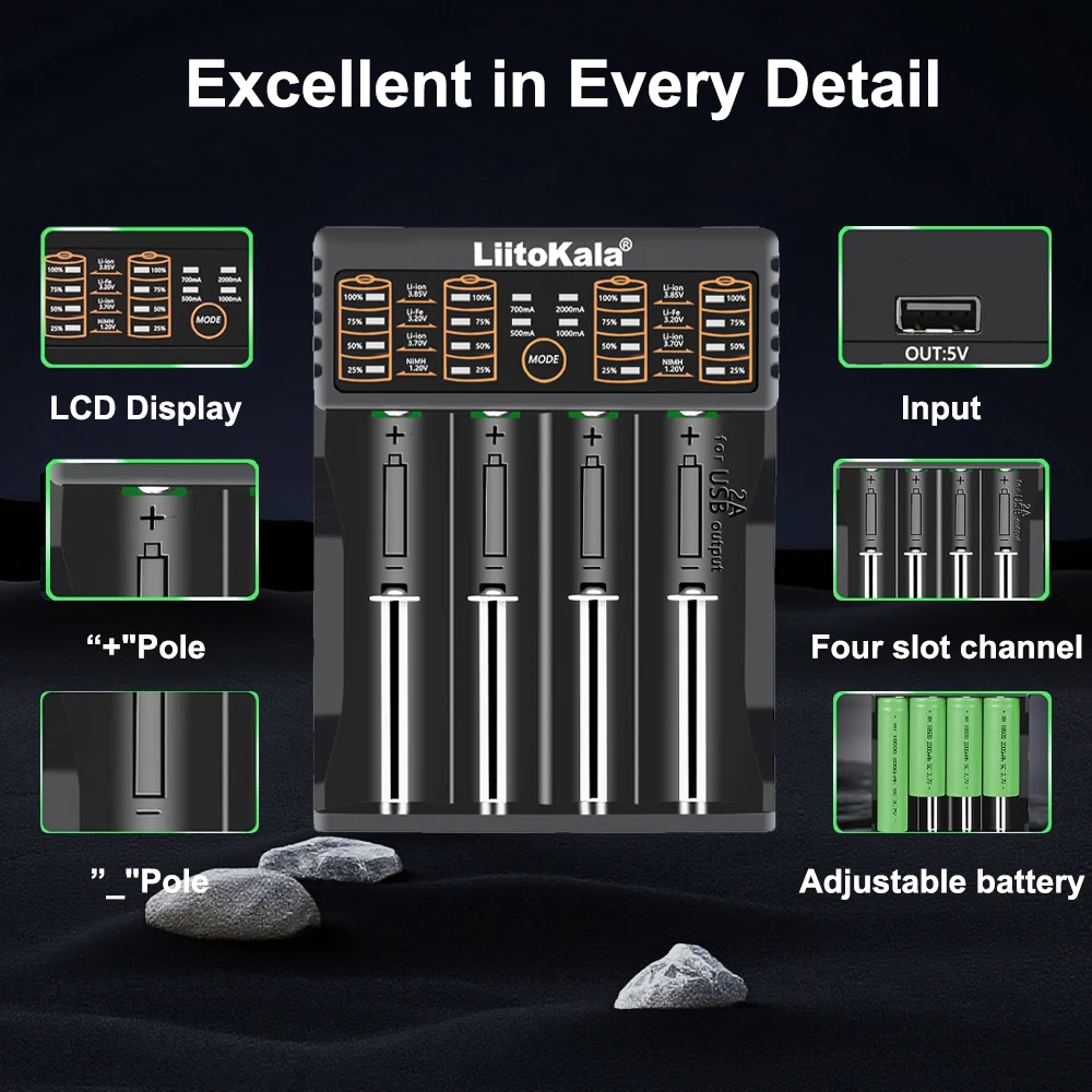 LiitoKala-شاحن بطارية عالمي لـ 18650 26650 16340 25500 14500 NiMH AA/AAA، متوافق مع 1.2 فولت 3.7 فولت 3.2 فولت 3.85 فولت #2