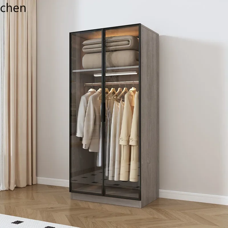

solid wood wardrobe household bedroom glass cabinet small apartment modern simple storage cabinet simple clothing cabinet