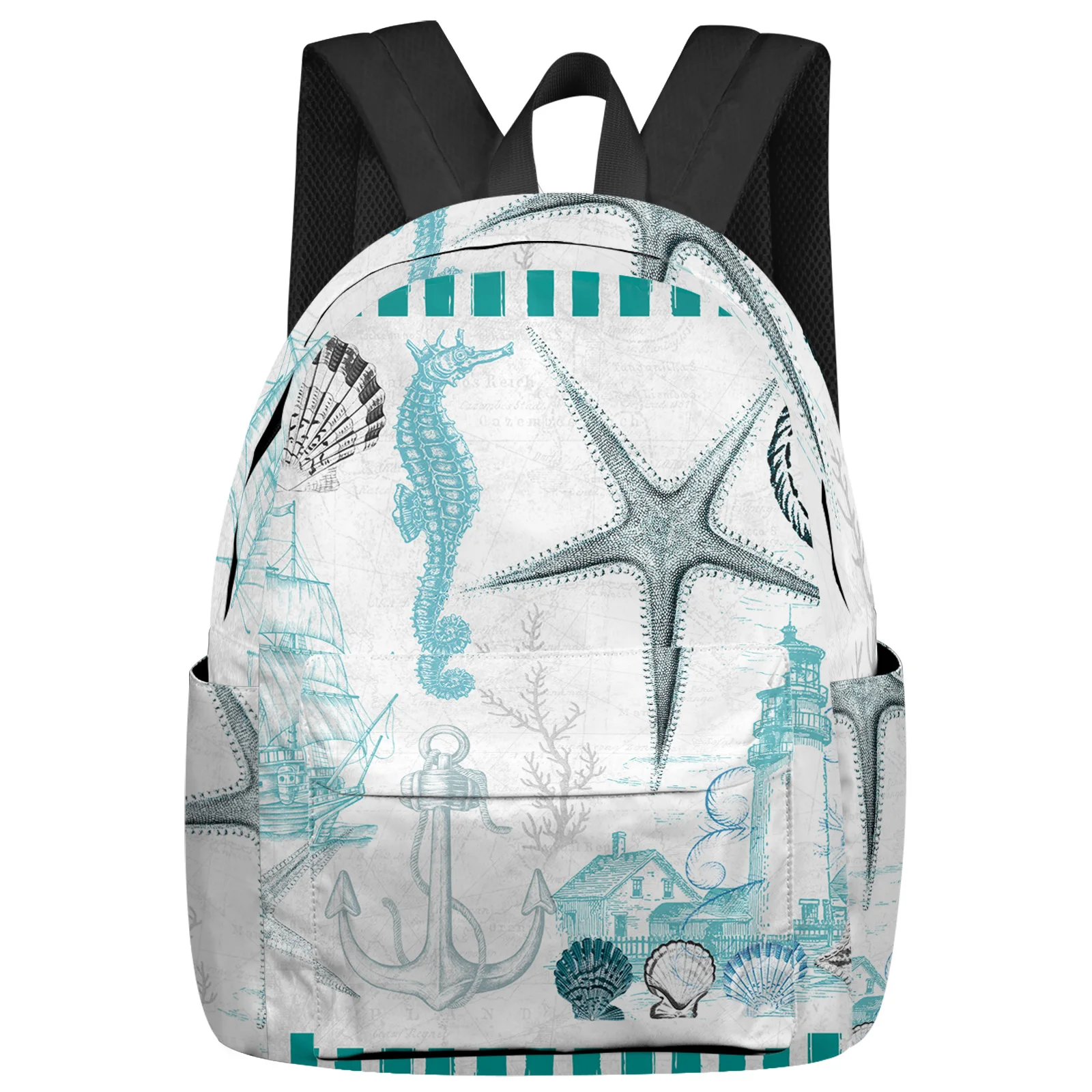 

Marine Texture Shells Starfish Lighthouse Anchor Backpacks Custom School Bags Laptop Backpack Men Women Female Travel Mochila