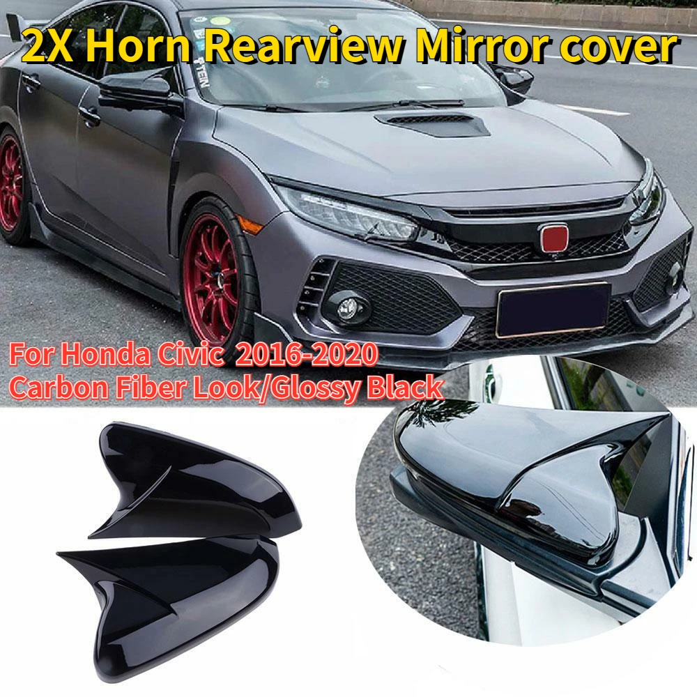 

Carbon Fiber Look/Glossy Black Rear View Wing Side Mirror Cover Rearview Caps For Honda For Civic 10th 2016 2017 2018 2019 2020