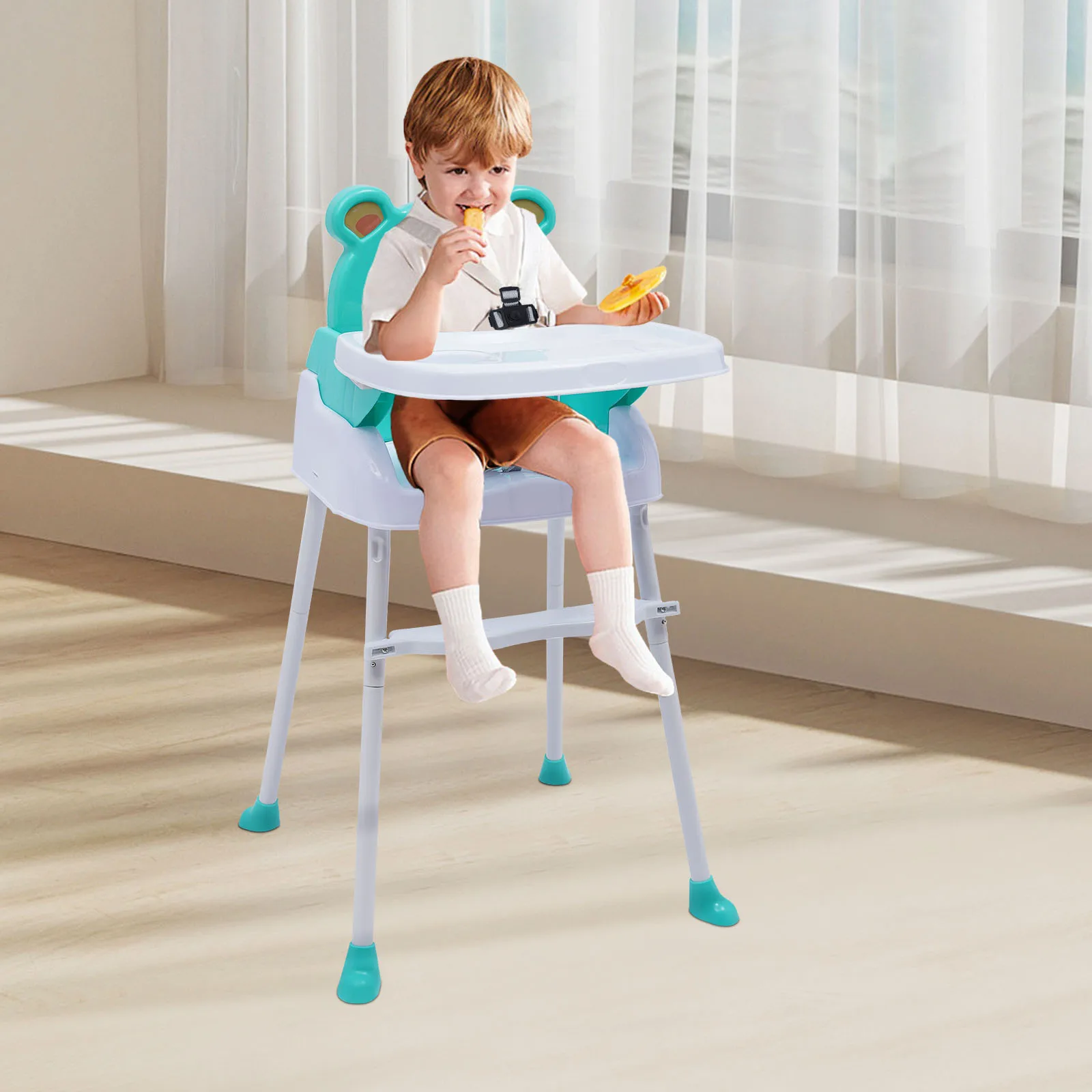 4-in-1 Children's High Chair Height Adjustable Baby High Chair Dining Chair Foldable Stair High Chair with Safety Belts