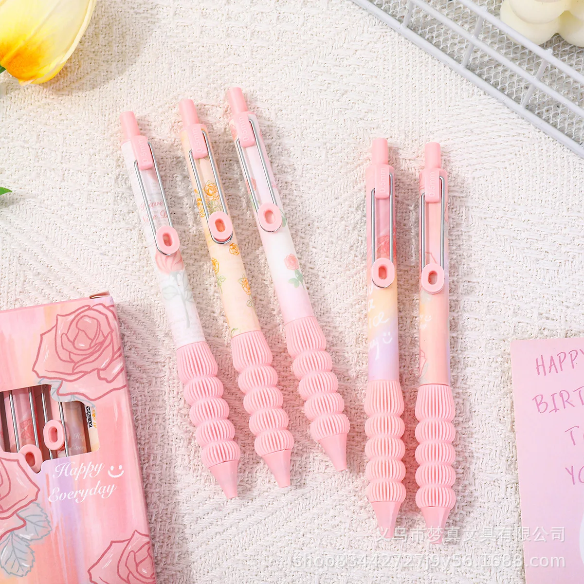 5pcs Chalk Dai Rose Neutral Pen ST Quick-drying Brush Question Pen High-value Girl Heart Press Pen Student Burden Reduction Pens