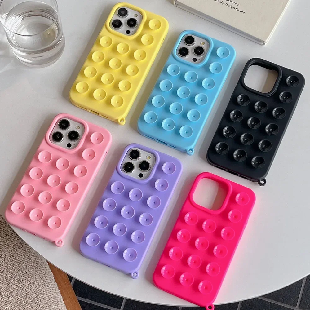 Creative Suction Cup Phone Case For iPhone 15 14 13 12 11 Pro Max Plus INS Extra Gadget Holder Funny Soft Silicone Back Cover