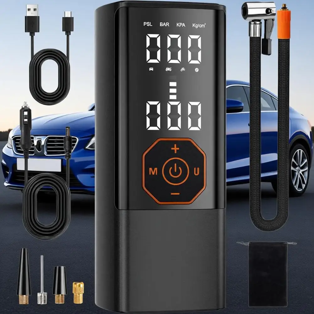 

Portable Air Compressor 150PSI for Car, Motorcycle, Bike, Ball with Tire Gauge Pressure, Dual-Use Type (Orange)