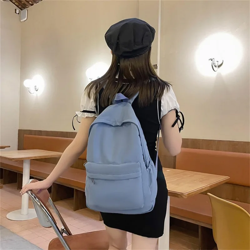 Women Schoolbag Waterproof Large Capacity School Backpack Smooth Zipper Solid Color Teens Girl Casual Daypack Bag Student Supply