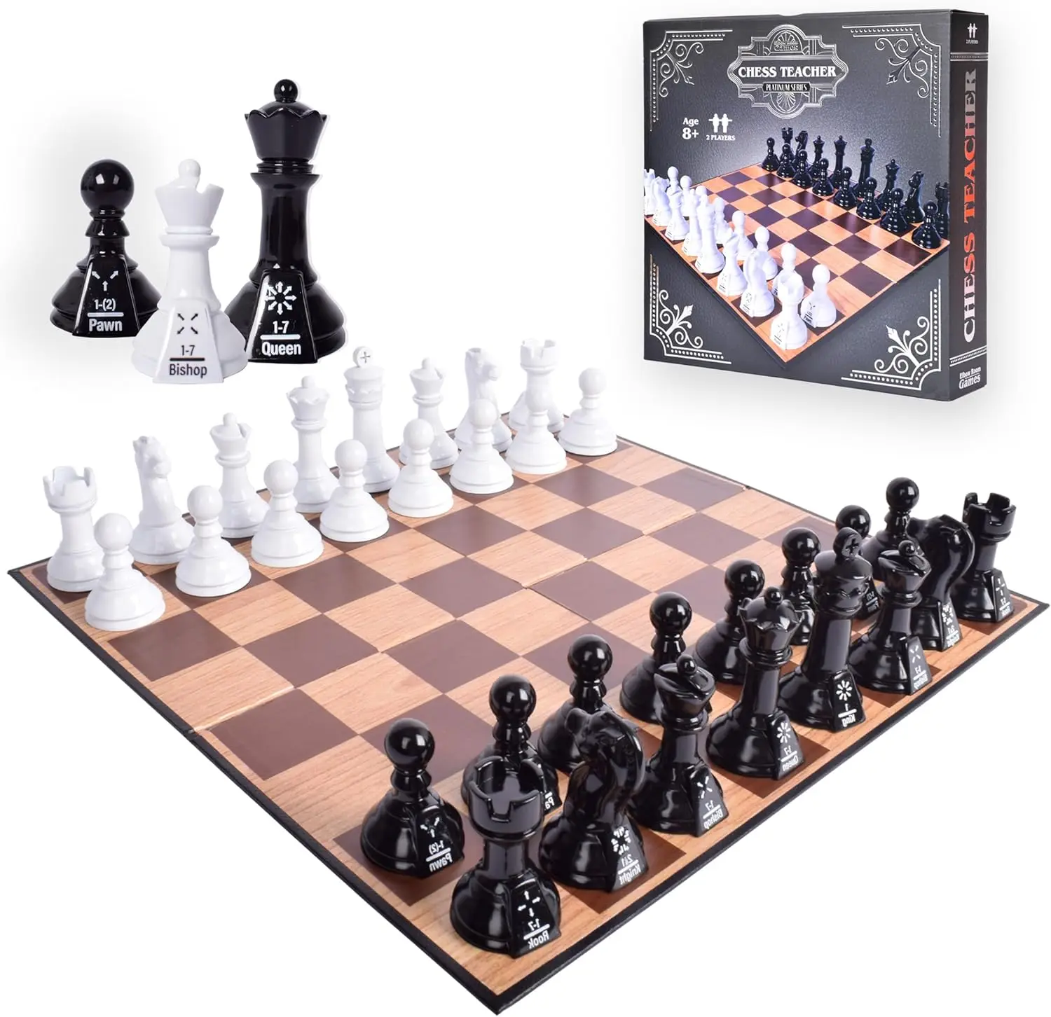 

Chess Teacher Set with Movement Indicators - Educational Chess Board for Beginners & All Levels