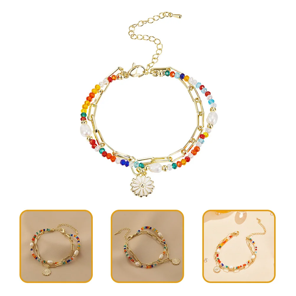 

Adjustable Flower Charm Beaded Bracelet Fashion Accessories for Women Girls Floral Design Bracelet Birthday Gift Idea