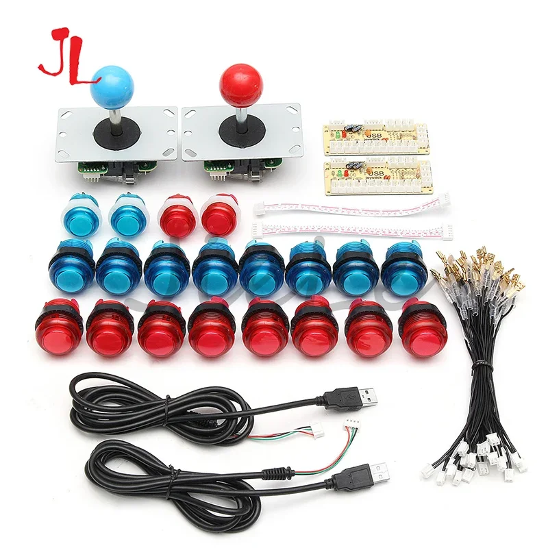 Arcade DIY Kits with LED Illuminated Push Buttons, 5-Pin Joystick, 2x24mm, 8x30mm, Zero Delay, USB Encoder to PC Game