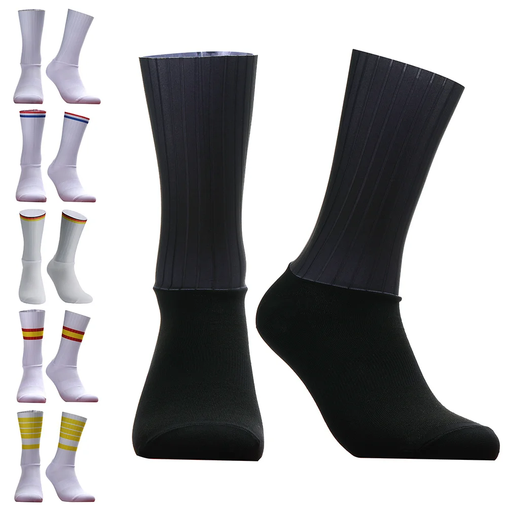 

Pro Team Aero Striped Cycling Socks Non-Slip Seamless Silicone Running Sports Road Bike Socks