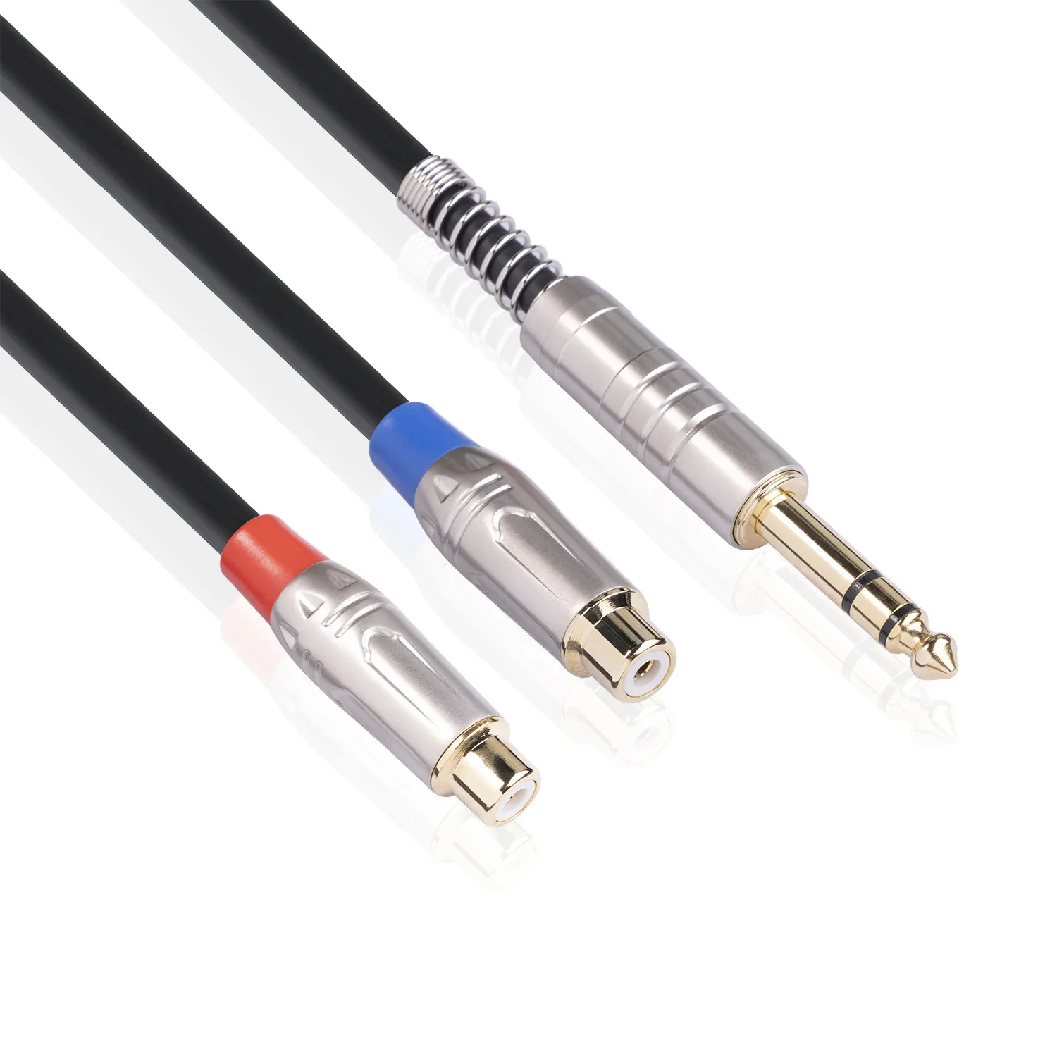 

Zinc alloy housing gold plated plug Stereo 6.35 male to dual RCA female forked audio cable 0.3 m